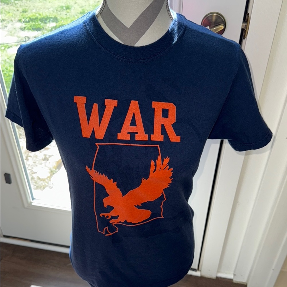 Navy Blue Graphic T-Shirt with Orange Print